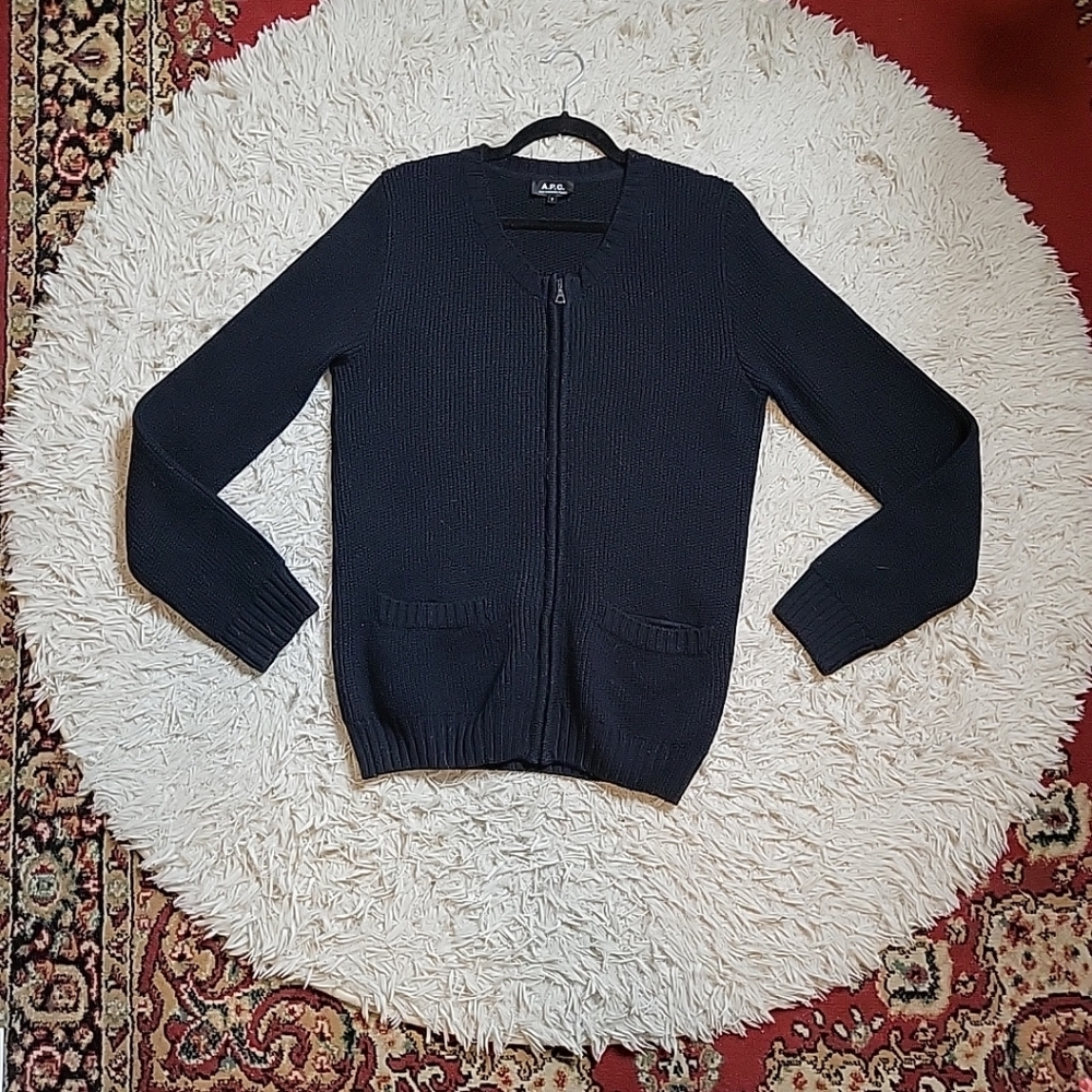 APC Sweater Full Zip Front Rue Madame Paris Size Small S Long Sleeve Wool Winter